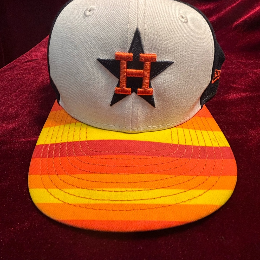 New Era Houston Astros Retro Stripe Snapback Hat - Orange, Yellow, Black